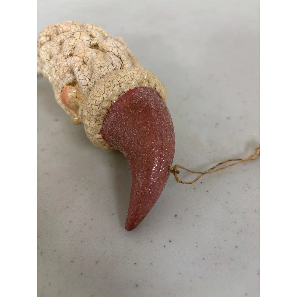 Rustic Santa Claus Head Ornament Crackle Glaze‎ Textured Red Hat Christmas Moon